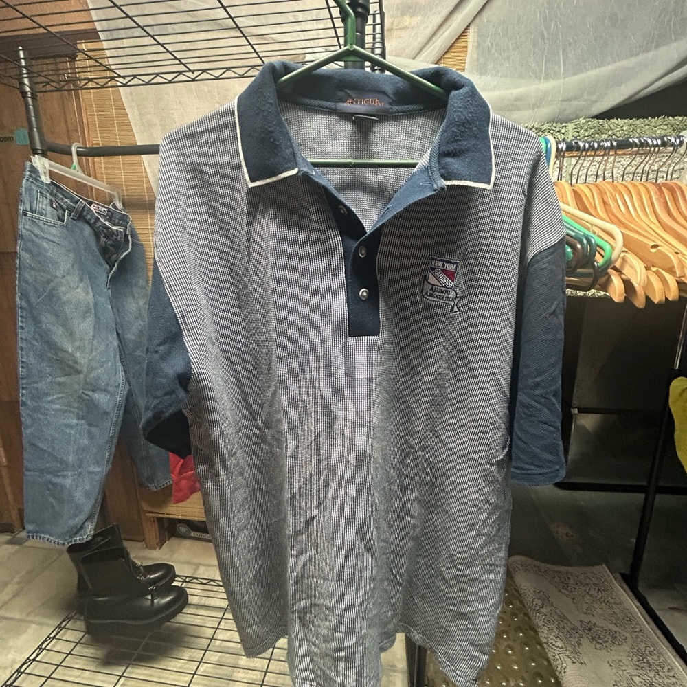 Antigua Men's Blue and Gray Polo Shirt